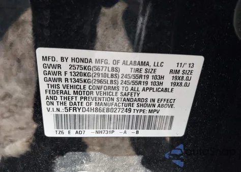 2014 Acura Mdx Advance Pkg W/Entertainment Pkg z USA, uszkodzony, nr VIN 5FRYD4H86EB027249